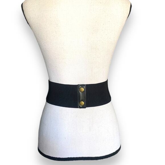 Vintage Corset Cinch Belt Black Stretch Elastic Faux Leather Snap Back Goth - Picture 5 of 8